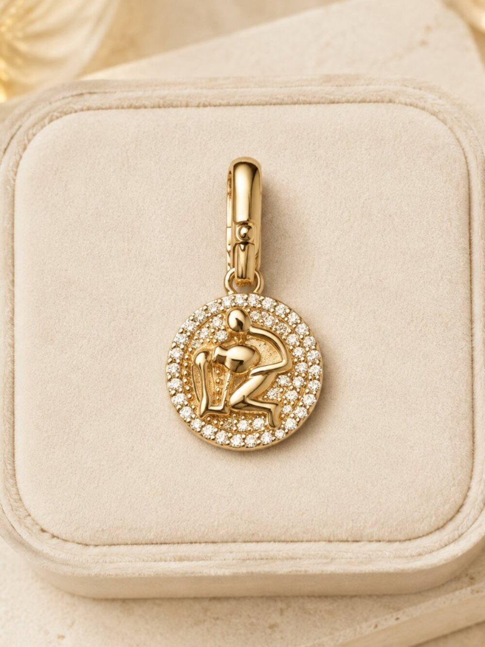Michael Kors Gold Pavé Aquarius Zodiac Medallion Charm Crystal NWT